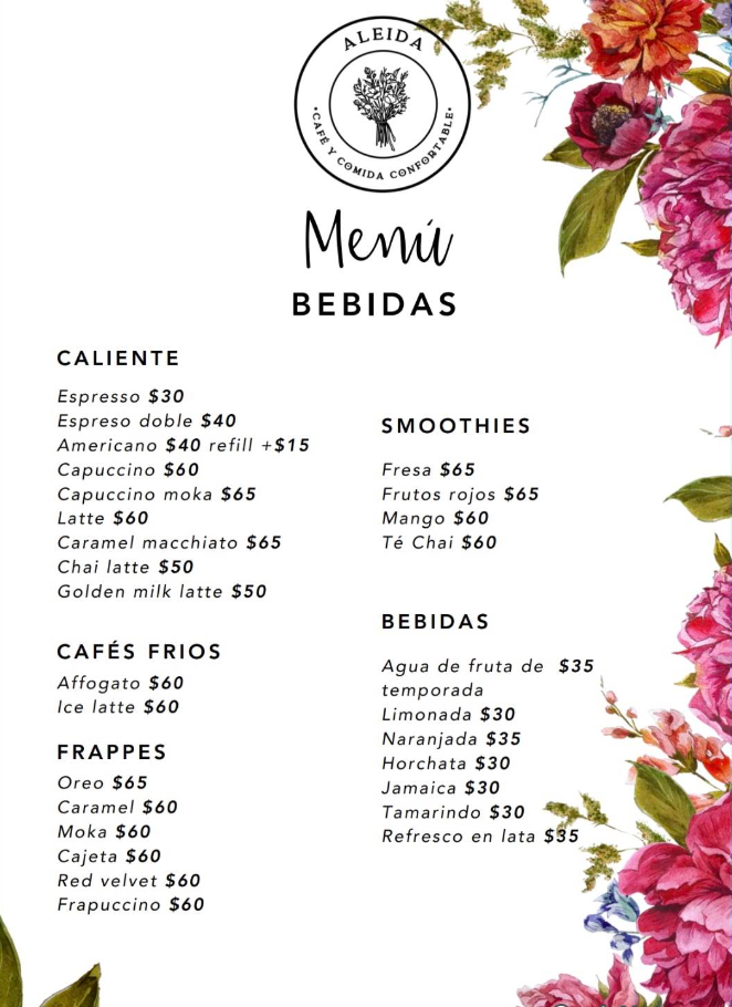 Menú de café y bebidas
